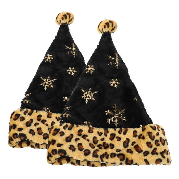 STRANDCHIC Assorted Color Leopard Santa Hat Plush Comfort for Decoration 2Pcs