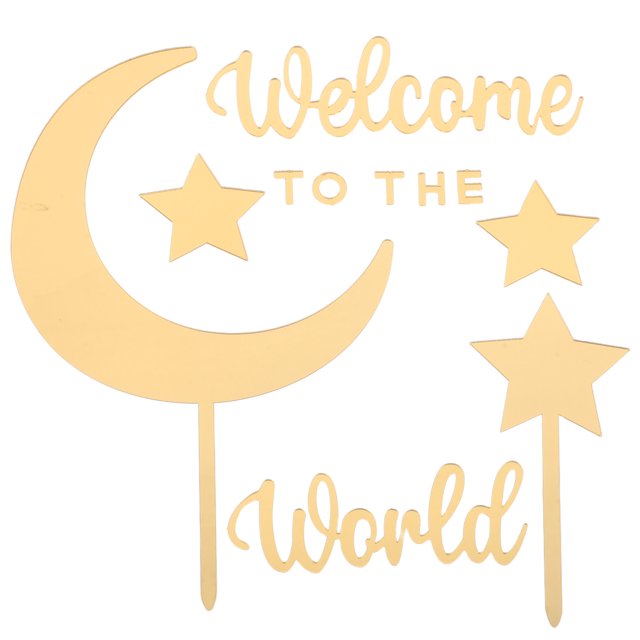 GOOHOCHY 1 juego de decoración para tarta de baby shower de bienvenida al mundo con adornos acrílicos de estrellas y lunas para suministros de fiesta de revelación de género