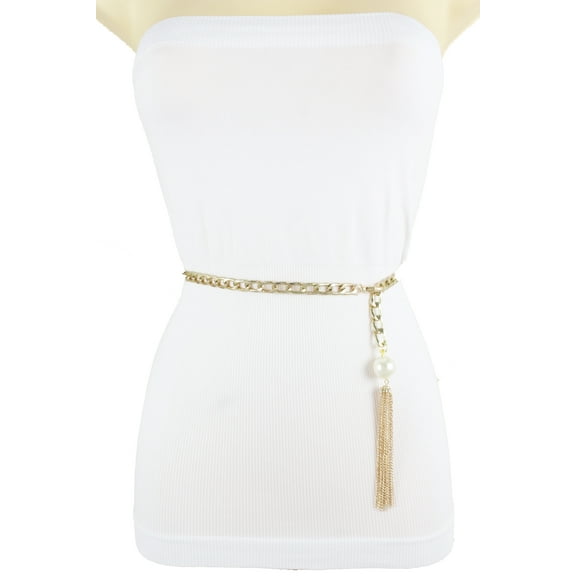Women Gold Metal Chain Long Tassel Fringes Fashion Belt M L XL