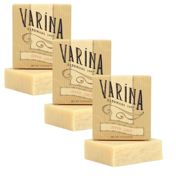 Jabón en barra Varina Organic Super Shea - Limpieza suave para pieles sensibles sin perfume - Paquete de 3