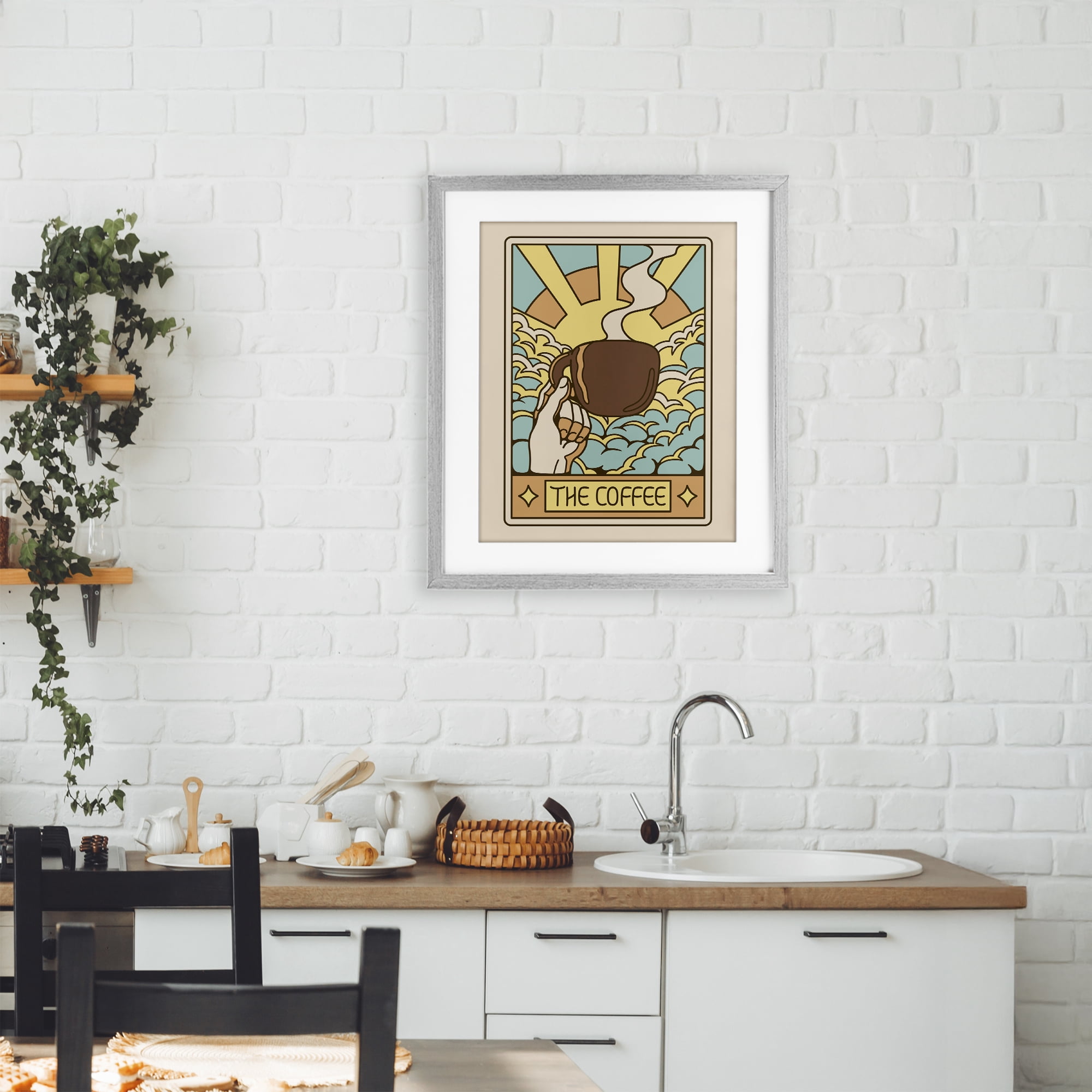 Stupell Industries The Coffee Muted Tarot Gray Framed Print Under Glass, design by Tobe Fonseca