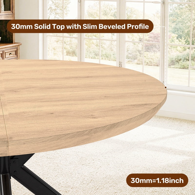Hawsaiy 47" Round Dining Table for 4-6, Modern Farmhouse Kitchen Table with Metal Legs, Wood Circle Dinner Table for Kitchen & Dining Room, Natural