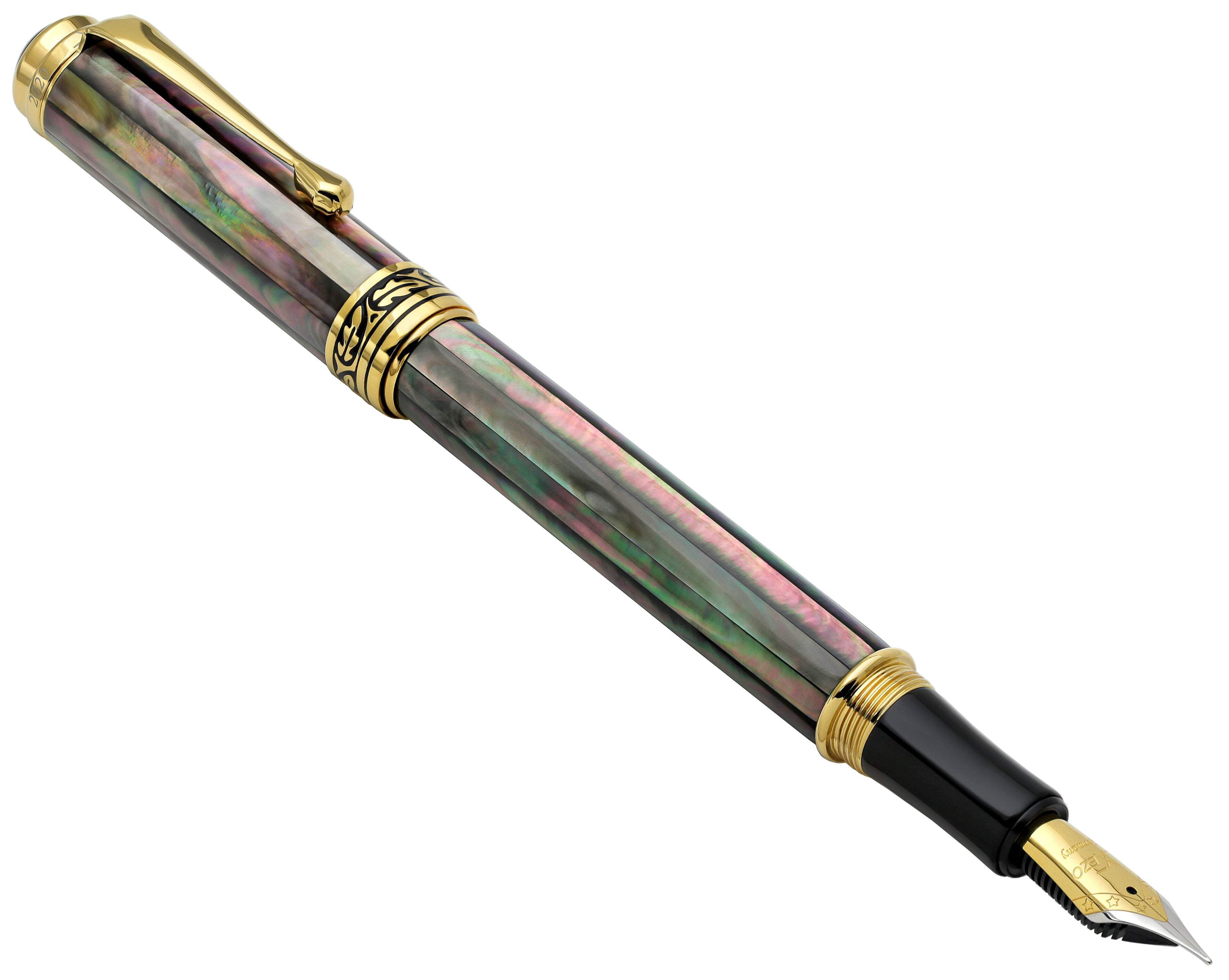 Xezo Xezo Maestro® 18K Gold Plated Fountain Pen (Medium Nib) - Tahitian Black Mother of Pearl