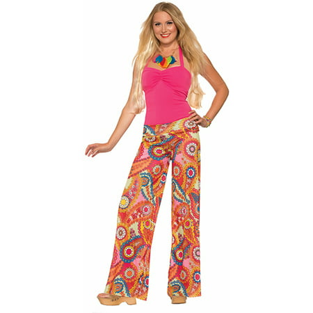 Womens 70s Hippie Go Go Dancer Flower Power Yoga Pants Costume ...