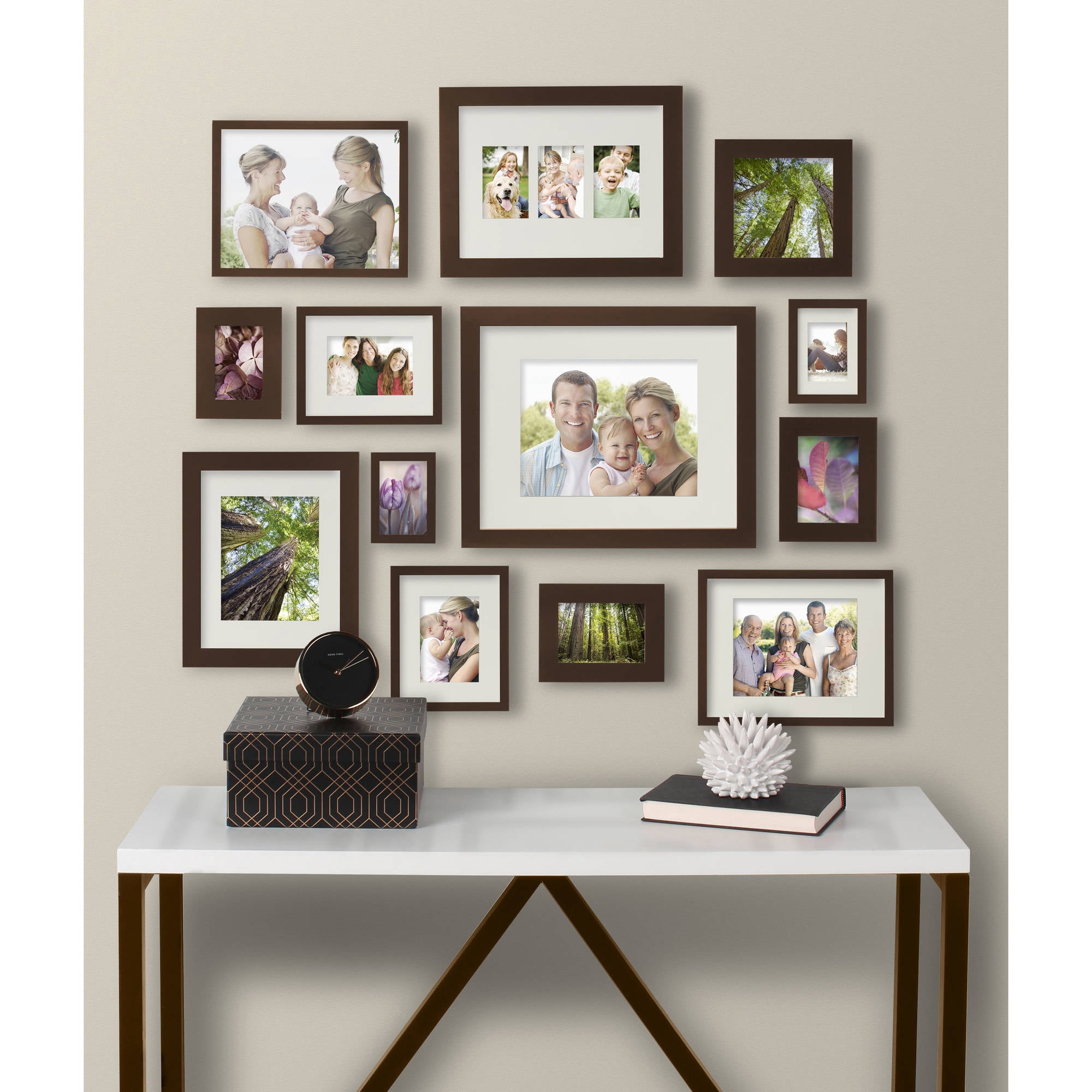 Mainstays Museum 5x7 Matted to 3.5x5 Flat Wide Gallery Tabletop Picture Frame, Mahogany, Set of 4
