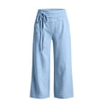 thumbnail image 6 of MHOSTAFH women's Low Waisted Capris Loose Fit Wide Leg Side Tie Capri Pants Summer Beach Vacation Cropped Trousers with Pockets, 6 of 7