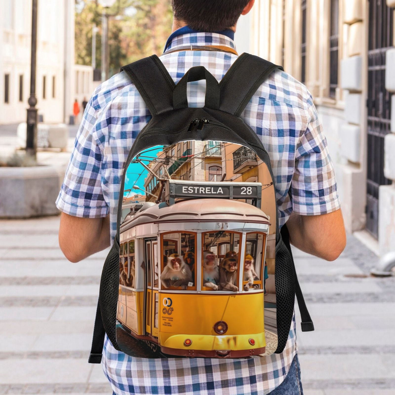 Xecao Modern Urban Monkey Print School Backpack with Laptop Compartment Small Travel Laptop Backpack for Women Men Waterproof College Backpack Simple School Bag