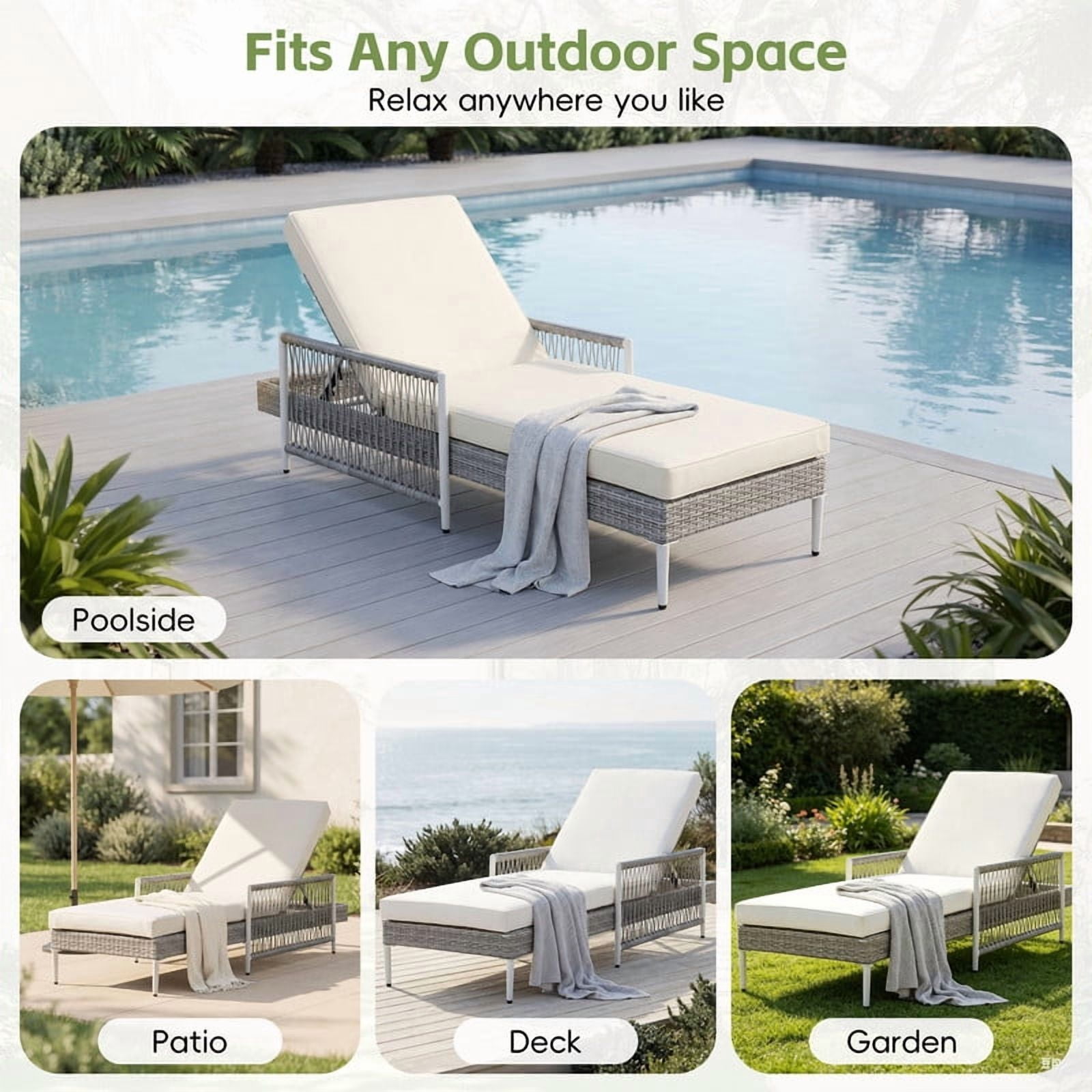 Howcool Outdoor All-Weather PE Rattan Chaise Lounge,Hand-Woven Wicker Patio Recliner with 6 Adjustable Positions, Armrests, Thick Cushion & Removable Cover,400 lbs Capacity,Gray