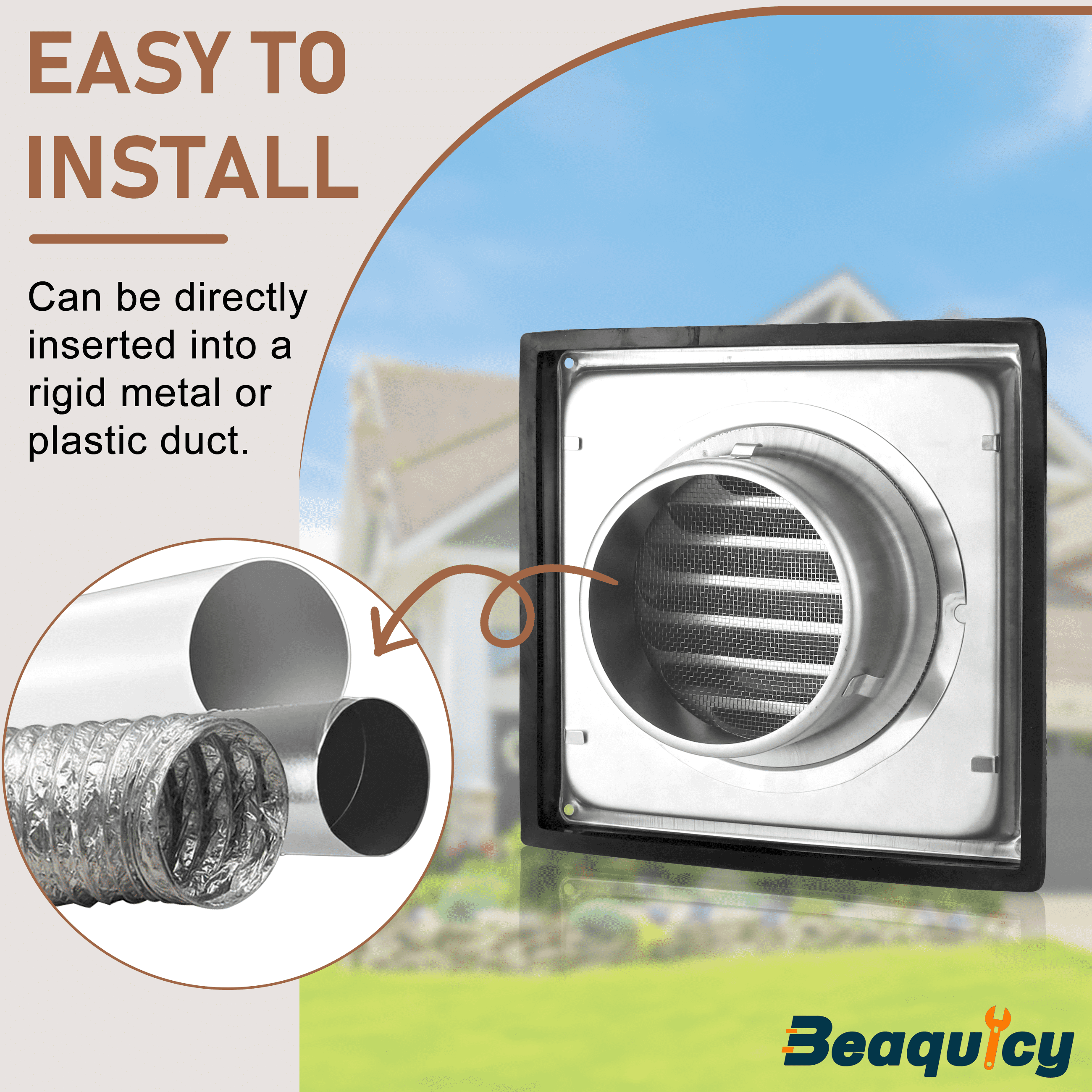 Beaquicy 4 Inch Square Stainless Steel External Vent Cover with Screws for Wall Ventilation