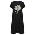 thumbnail image 4 of Robe d'Été en Coton et Lin pour Femmes Imprimé Floral Manches Courtes avec Poche Col Rond Ample Robe de Plage, 4 of 5