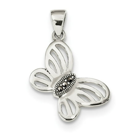 - Sterling Silver Antiqued Marcasite Center Butterfly Charm Pendant