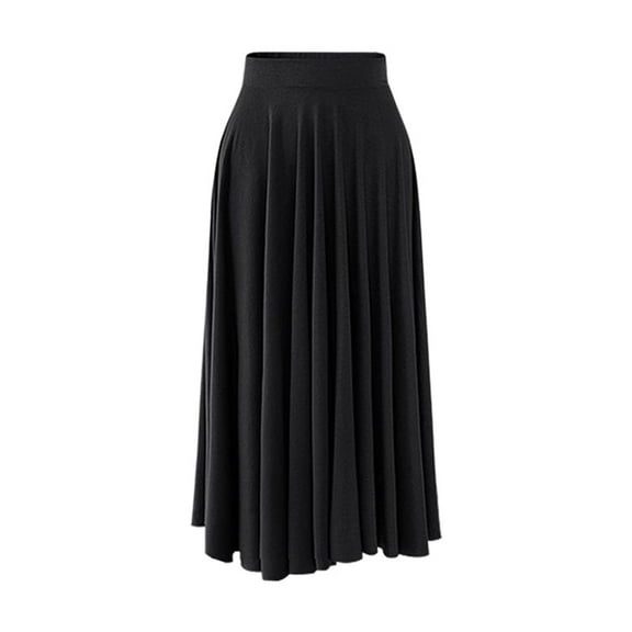 Lu's Chic Women's High Waisted Skirt Pleated Fitted Elastic Waist Casual Summer Winter Cotton Long Elegant Black 0-2