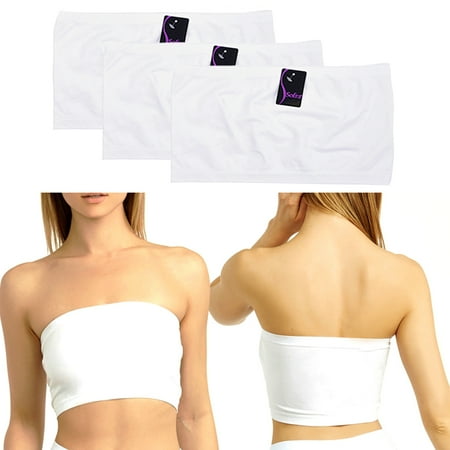 

3 Tube Top Seamless Spandex Bandeau Bra Cropped Strapless Layer Tank Yoga White