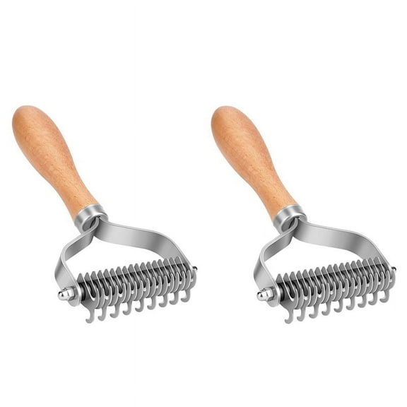 2X Pet Grooming Brush, 2 Sided Undercoat Rake for & ,Safe Dematting Comb & Deshedding Tool