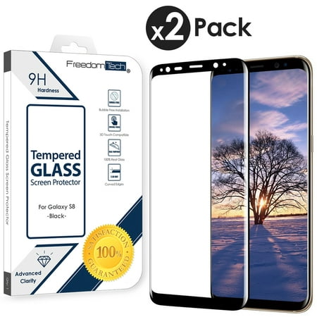 2x Freedomtech Samsung Galaxy S8 Screen Protector Glass Film Full Cover 3D Curved Case Friendly Screen Protector Tempered Glass for Samsung Galaxy S8 Black