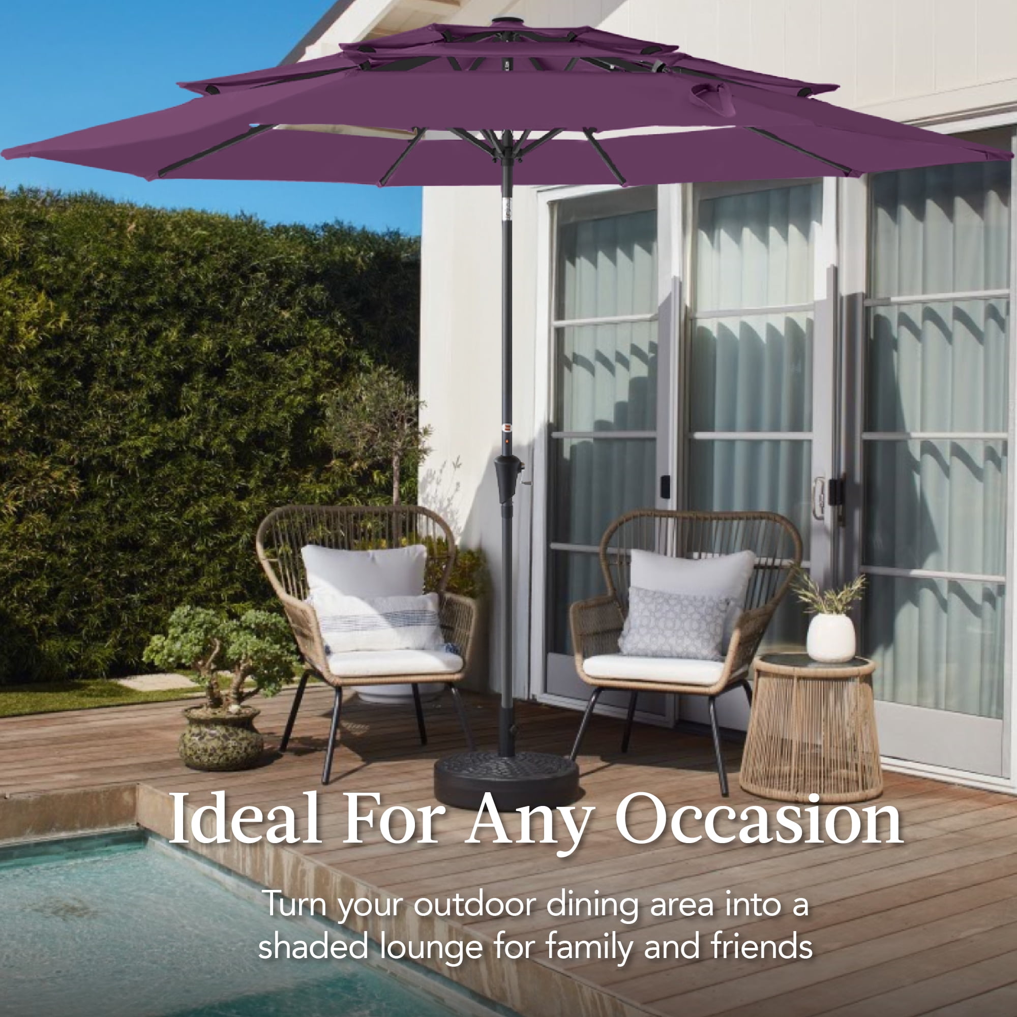 Best Choice Products 10ft 3-Tier Patio Umbrella, Market Sun Shade w/ Tilt Adjustment, Easy Crank - Amethyst Purple