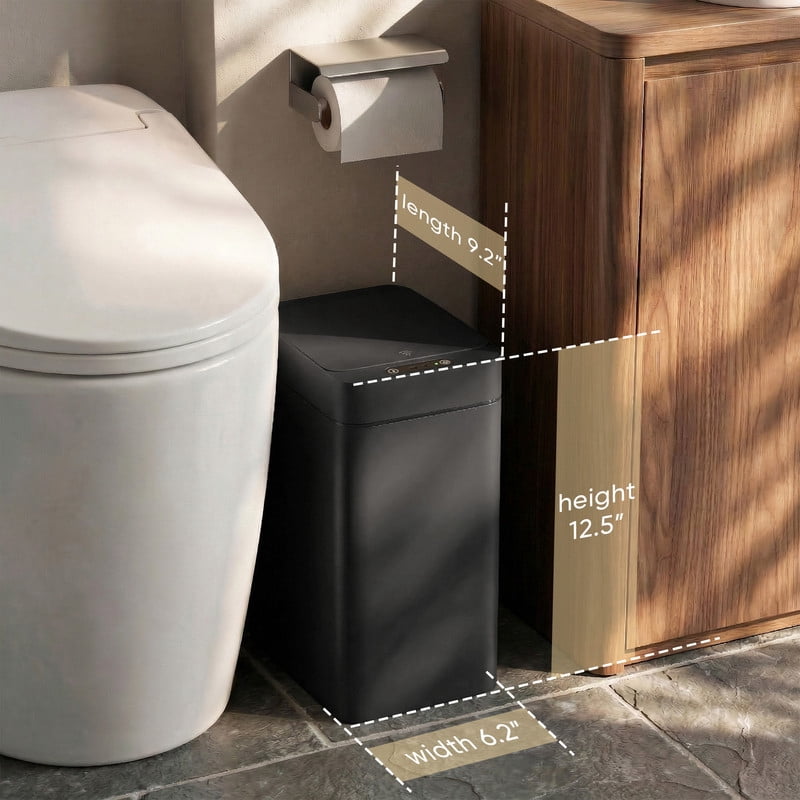 Homall 2 Pack Bathroom Trash Can with Lid, Slim Motion Sensor Waterproof Plastic Trash Bins, Touchless Smart Bin, Suitable for Multiple Settings, Black