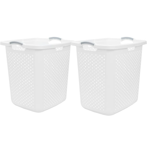 Home Logic 2.5 Bushel XL Lamper Plastic Laundry Basket, White, 2 Pack