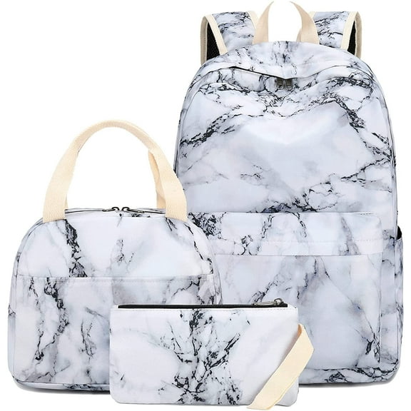 NOGIS Teen Girls Backpack Set,Marble Print Bag with Lunch Box-Large Capacity Backpack,Cute Lightweight Book Bag for Teens,Middle and Elementary Toddler Backpack