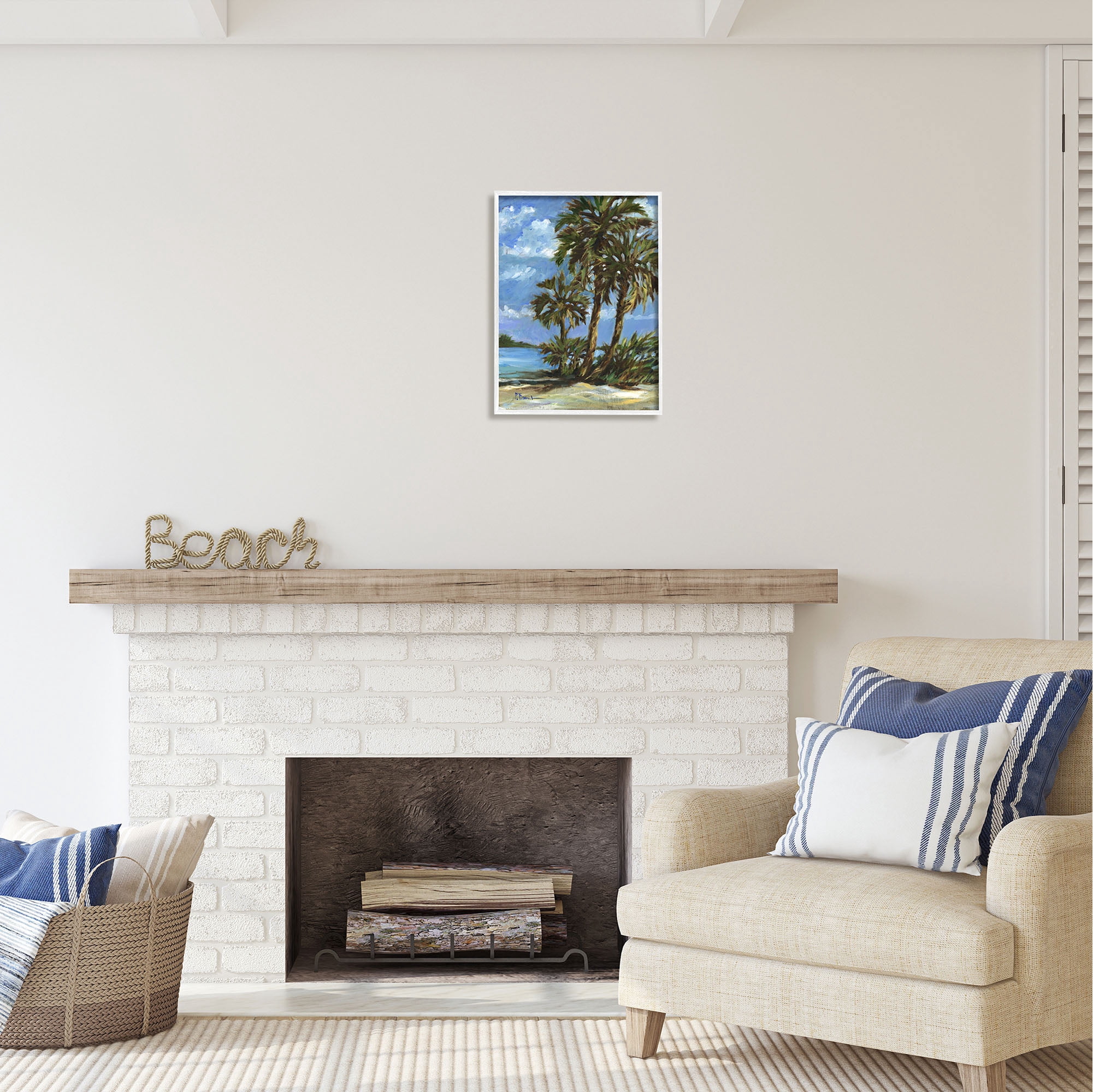 Stupell Industries Tropical Shoreline View Nature Painting White Framed Art Print Wall Art, 16 x 20
