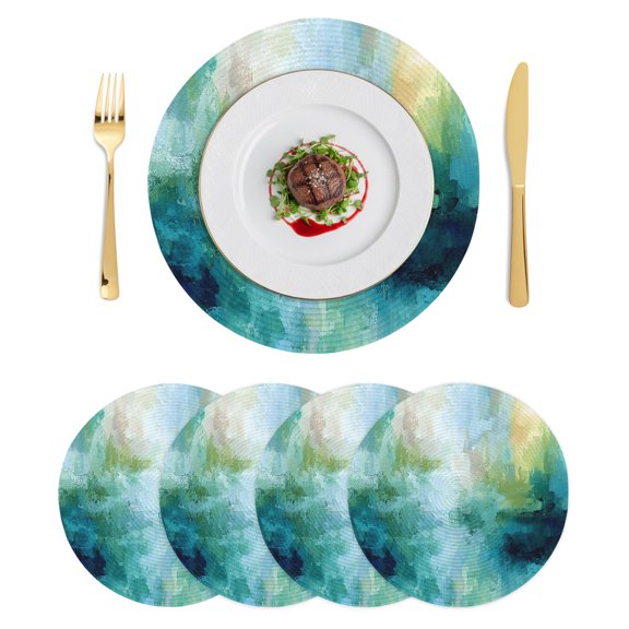 Round Placemats Abstract Coastal Ocean 15 inch Set of 4 Table Mats for Dining Table Nautical Sea Blue Teal White Heat Resistant Non-Slip Kitchen & Home Decorative Place Mat Set