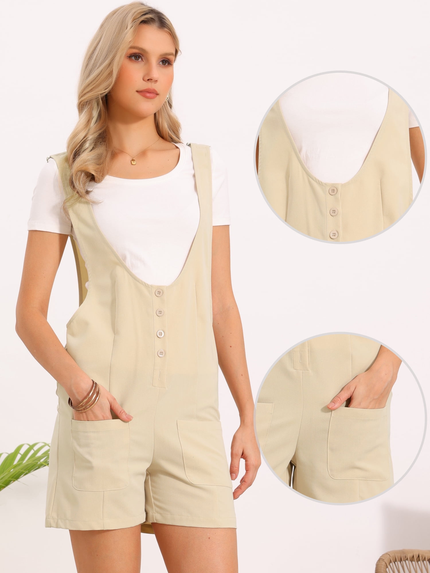 DARING DIVA Women's Summer Shorts Overalls Loose Jumpsuit Small Khaki