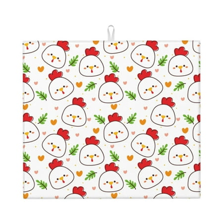 

Pofeuu Chicken And Plant Print Ultra Water Absorbent Microfiber Dish Drying Mat Drying Mat for Kitchen Kitchen Counter Accessories