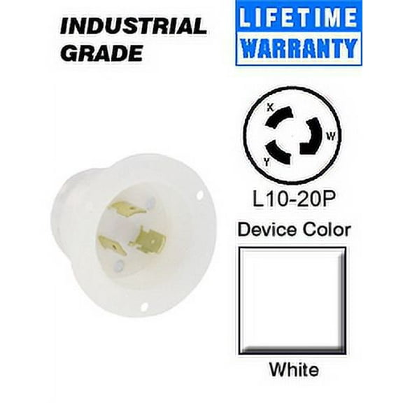 Leviton 2365 Flanged Inlet Locking Blade L10-20P 20A 125/250V 3P3W Non-Grounding - White