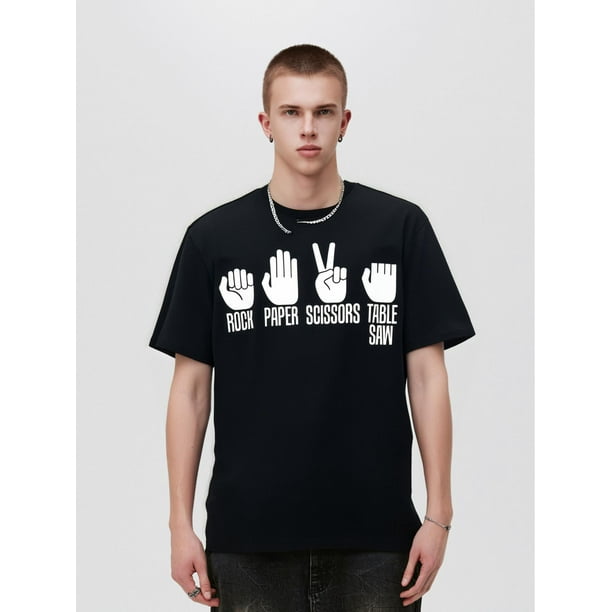 Camiseta de algodón para hombre con diseño de piedra, papel y tijera: perfecta para el Día del Padre, actividades informales y al aire libre. Lavable a máquina.