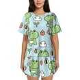 thumbnail image 1 of Balery Cute Floral Frog Conjunto de Pijama para Mujer con Estampado, Dos Piezas de Manga Corta y Shorts, Ropa de Dormir Suave con Cuello Redondo y Bolsillos-3X-Large, 1 of 6