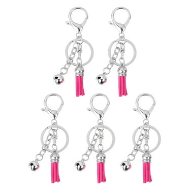 Uxcell 5Pack Tassel Keychain, 4" Tassel Pendant Key Chain Rings with Bell for Key Wallet Handbags, Rose Red