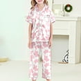 thumbnail image 2 of Girls 3Pcs Pajamas Button-Down Pjs Short Sleeve Top Shorts & Long Pants Cute Patterns Valentine's Day Pajama Sets Nightwear Loungewear for 4t-15years Sleepwear Nighty, 2 of 5