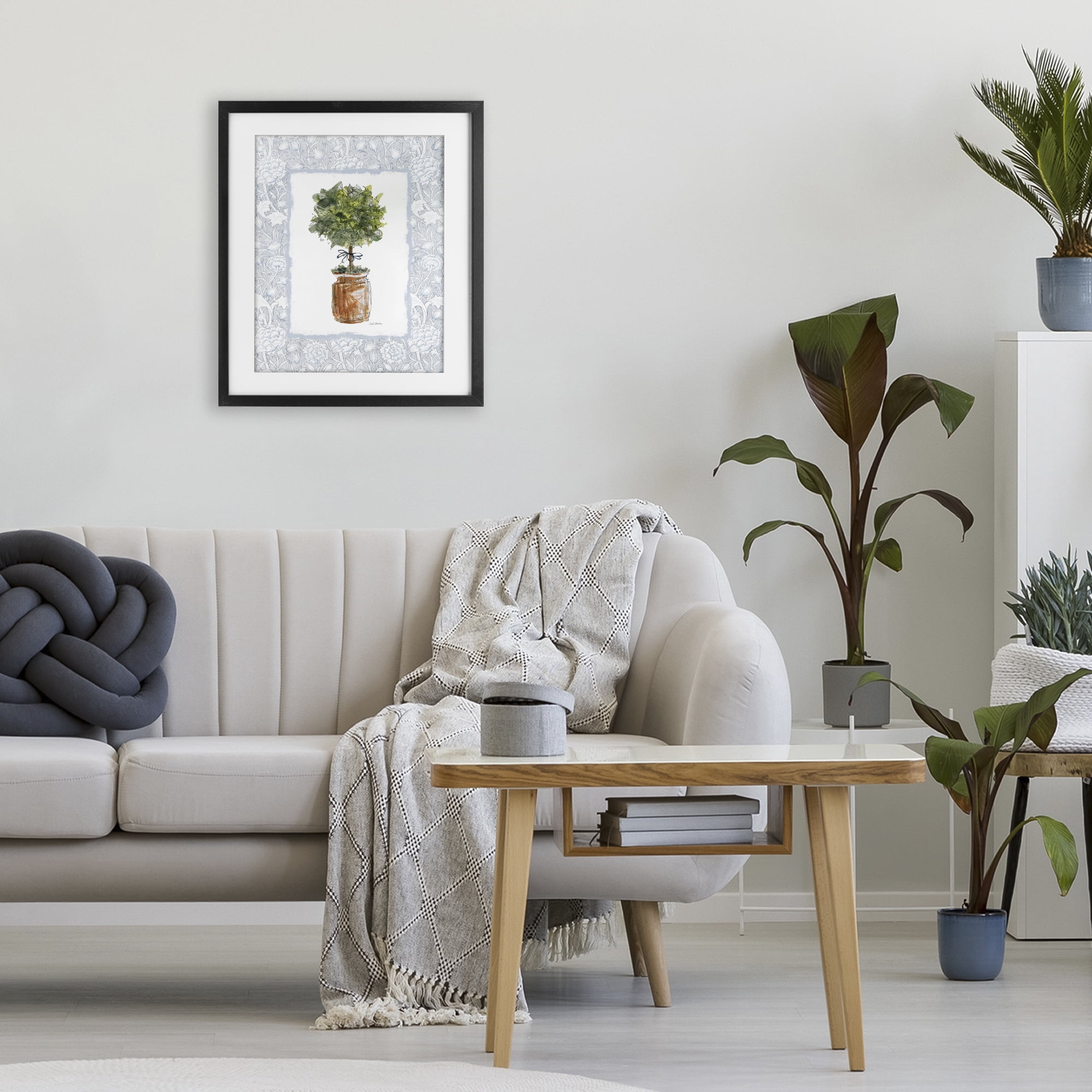 Stupell Industries Potted Topiary with Ribbon Black Framed Print Under Glass, design by Carol Robinson