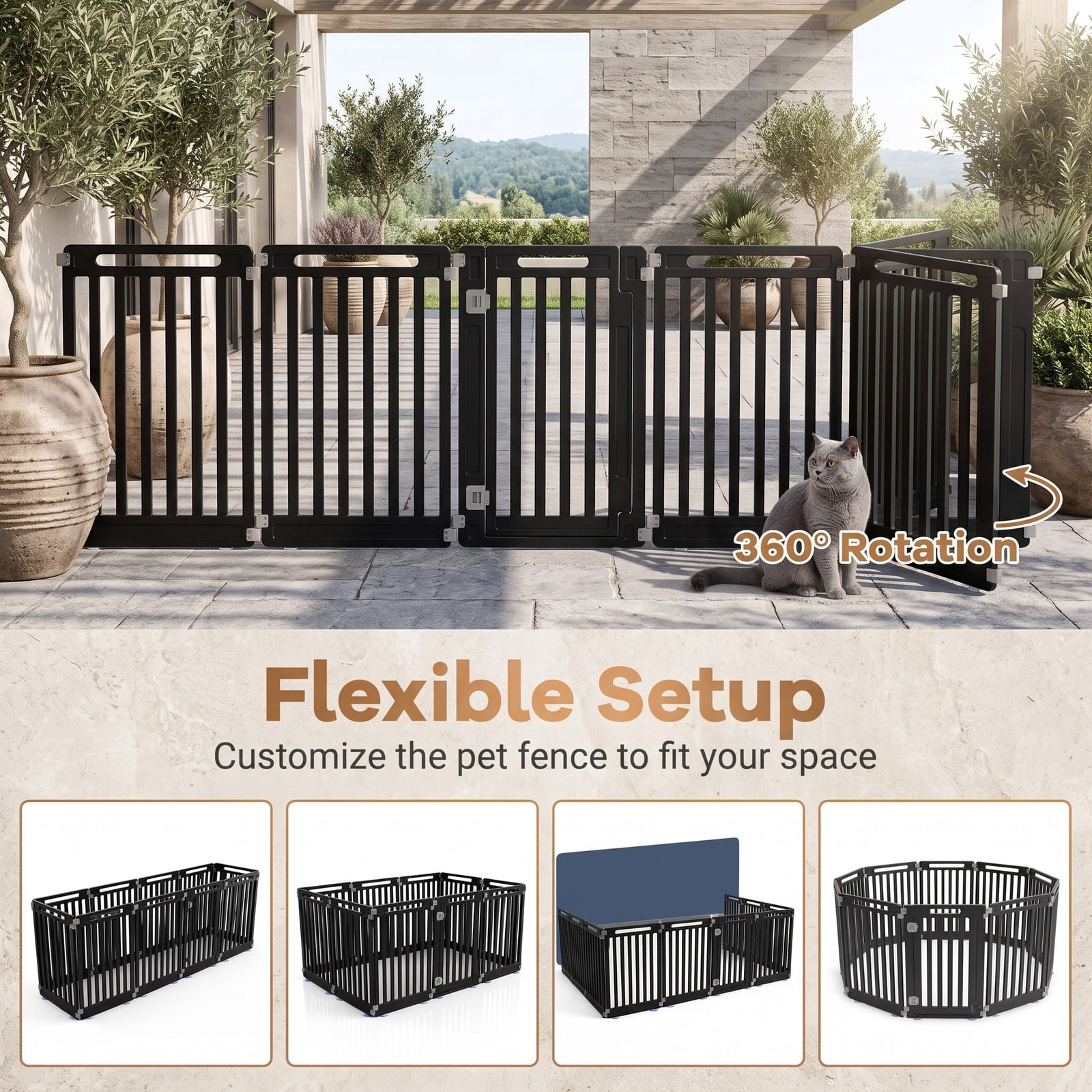 ALPULON 31.5 Inch Indoor Outdoor Dog Playpen with 10 Panels, Portable HDPE Pet Fence Exercise Pen with Walk-Through Door for Small Medium Dogs Puppies Rabbits, Black