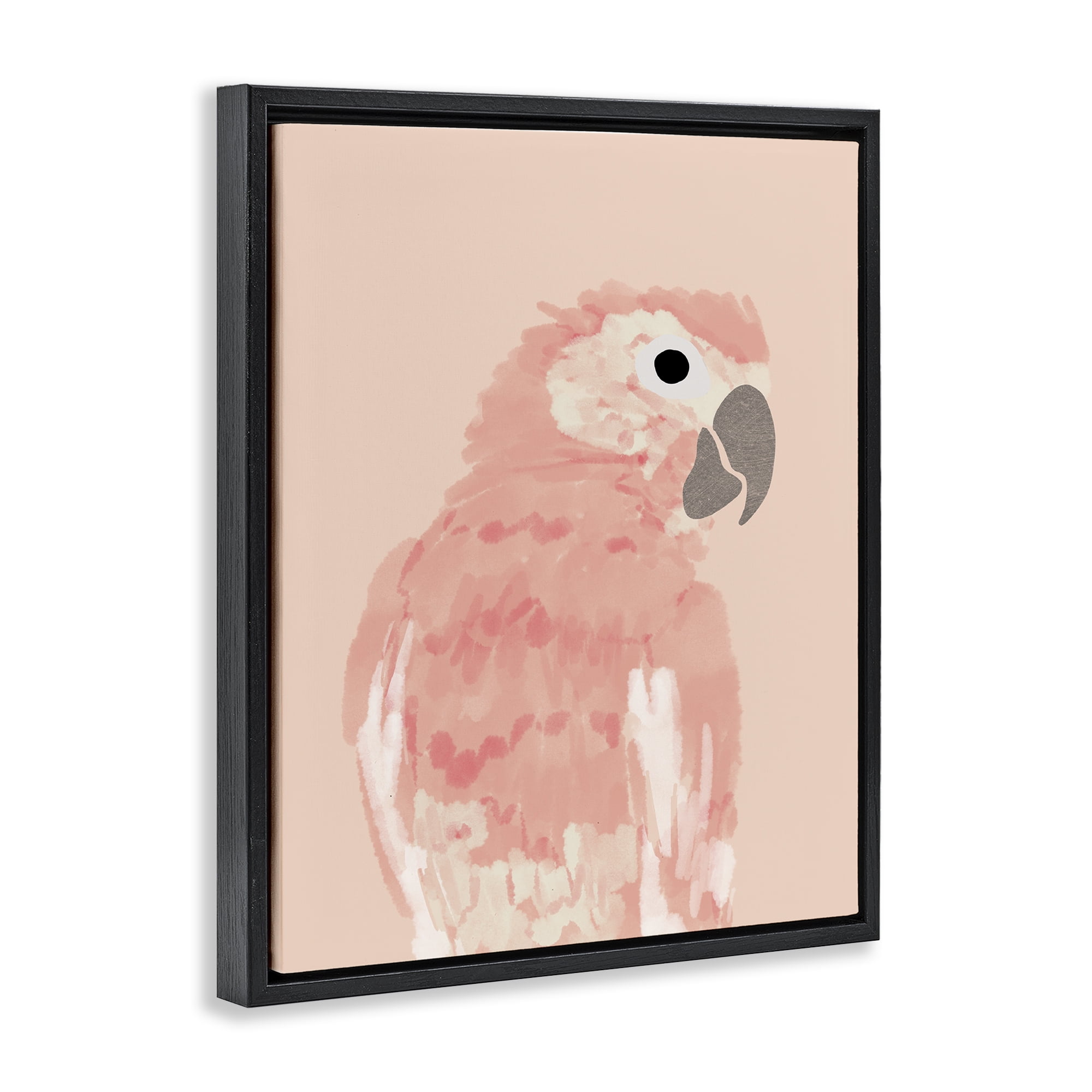 Stupell Industries Pink Neutral Parrot Animals & Insects Painting Black Floater Framed Canvas Art Print Wall Art, 25 x 31