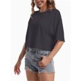 thumbnail image 2 of Tshirts for Women Drop Shoulder Round Neck Oversized Crop Tops Workout Tops Tees, 2 of 4