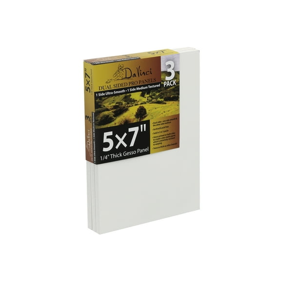 Jerry's Artarama Da Vinci Dual Sided Pro Panel Board - 3-Pack, 5x7" 6mm Deep Panels for Painting - Archival, Acid-Free Art Supplies - Ultra-Smooth & Medium Textured Paint Surfaces