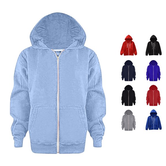 Huowey Kids Boys Girls Zip Up Sweatshirts Solid Color Long Sleeve Drawstring Hoodie Jackets With Pockets Fall Fashionable Casual Loose Fit Lightweight Back To School Stylish Top,Sky Blue-b,6-7 Years