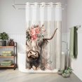 thumbnail image 6 of No Hook Shower Curtain, Spring Cow Floral Shower Curtains for Bathroom with See Through Top Window, Grey Wooden Farmhouse Waterproof & Washable Bath Curtain Stand Up Stall 36"x72", 6 of 9