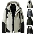 thumbnail image 1 of Sentmoon Men Jacket Winter Color Block Long Sleeve Drawstring Hooded Neck Winter Coat Men Plus Size Zipper Windbreaker Waterproof Trendy Mens Clothes Fall Comfy for Travel and Hiking Gray XL, 1 of 9