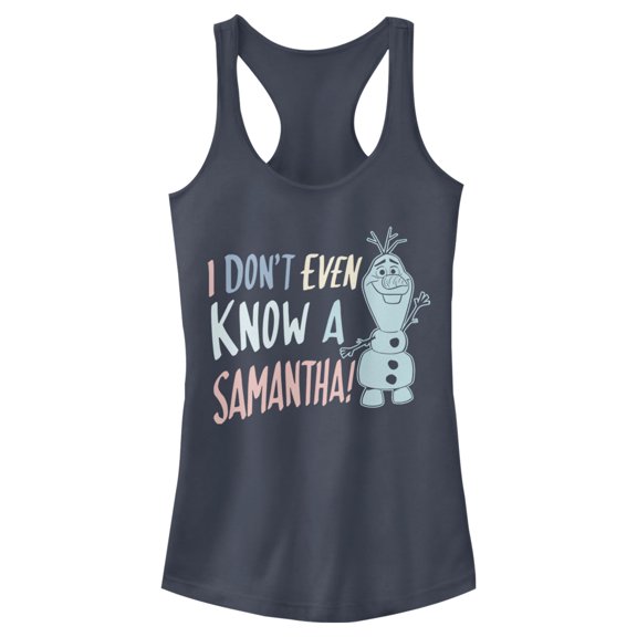 Junior's Frozen 2 I Don't Even Know a Samantha Olaf  Racerback Tank Top Indigo Small