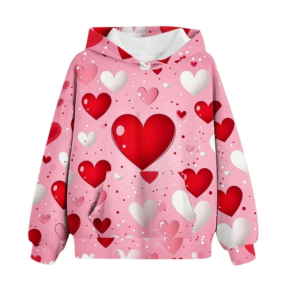 Gpaecead Hoodies for Teen Girls Valentine's Day Heart Printed Pullover Long Sleeve Sweatshirts 4 Years Red