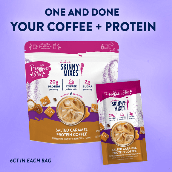 Jordan’s Skinny Mixes Proffee Stix Salted Caramel Protein Coffee Mix, 6 Count