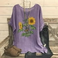 thumbnail image 2 of DDAPJ pyju Sunflower Shirt for Women Boho Summer Tops Cotton Linen Short Sleeve Round Neck T-shirt Lightweight Casual Work Blouses Today's Sales Purple XL, 2 of 5