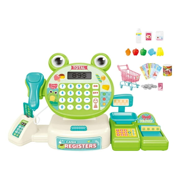 Juguete de registro Juego de simulación Habilidad fina Juguete de comestibles Juguete educativo para jugar Carrito de compras de rana