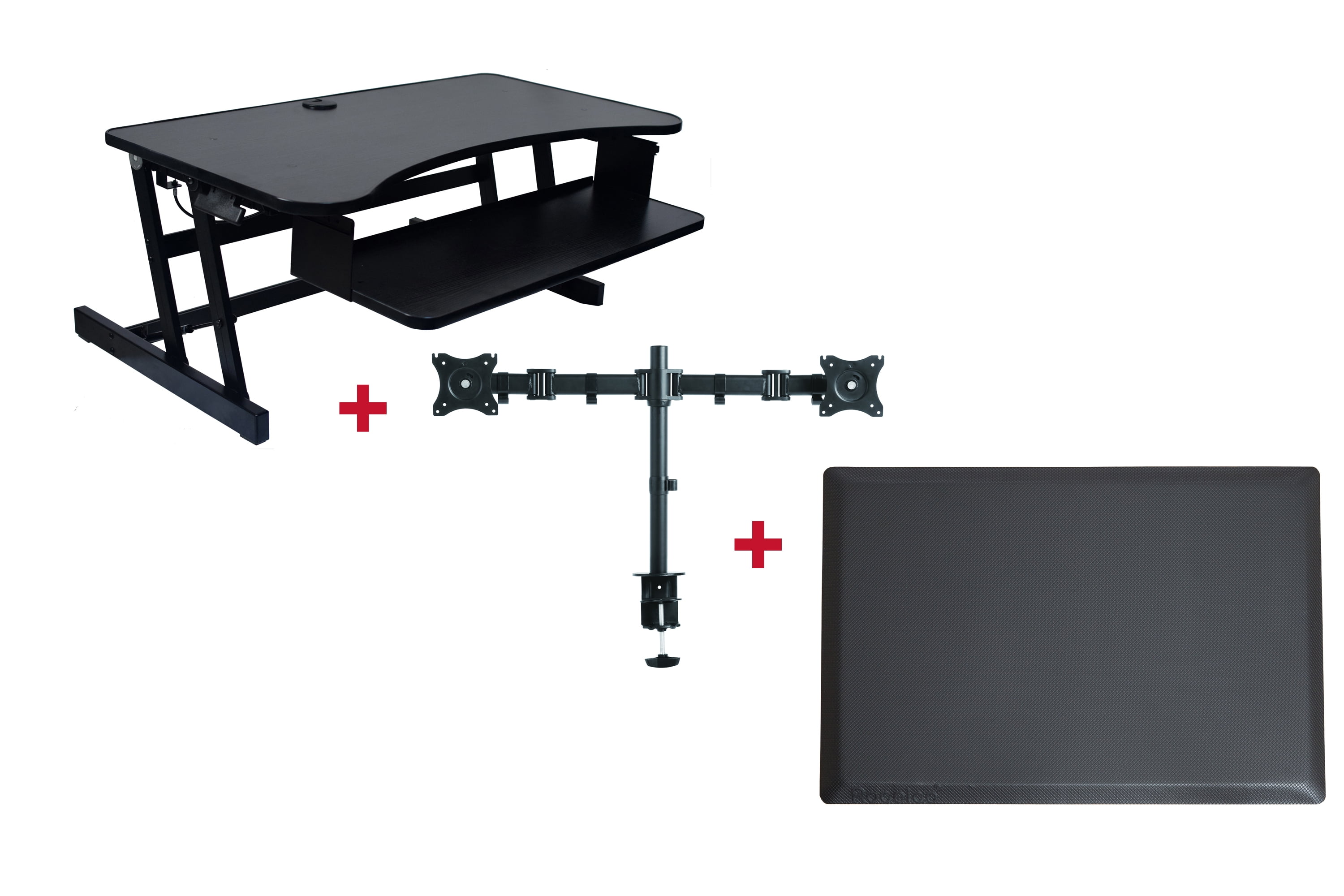 Deluxe Adjustable Stand Up Desk Riser Keyboard Tray Dual Monitor Arm