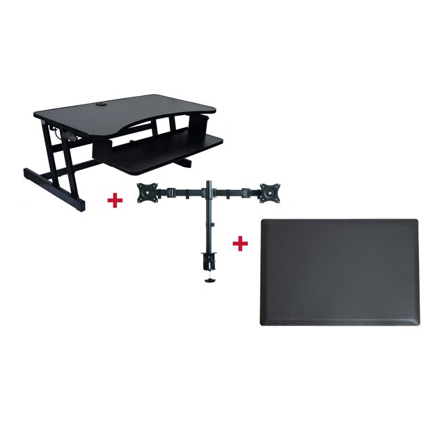 Deluxe Adjustable Stand Up Desk Riser Keyboard Tray Dual Monitor Arm