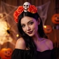 thumbnail image 4 of Halloween Flower Headband, Halloween Party Orange Rose Skull Piece, Black Party Decorations Dark Gothic Prop, Halloween Skeleton Decorations Themed Party Accessory, 8 Inch, 4 of 4
