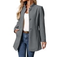 thumbnail image 5 of RoamHome Women's Casual Stand Collar Mid Length Wool Blend Coat Notched Lapel Button Front Jacket for Fall Winter Daily Wear, 5 of 8