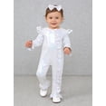 thumbnail image 6 of Miaeowve Toddler Baby Girls Metallic Romper Long Sleeve Ruffled Bodysuit Sparkly Birthday Party Outfit Ivory 12-18M, 6 of 7